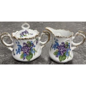 Vintage Lefton‎ China Creamer Sugar Bowl Spring Bouquet  Gold Trim #4581